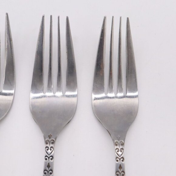 Vtg Set of 4 Dinner Forks Interpur Canoe Hearts Stainless Brown Handle MCM Japan - Picture 3 of 10